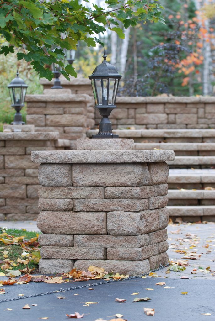 Stone path and stairway with lights