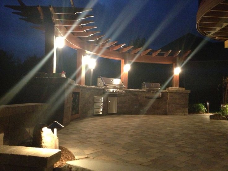 night view of outdoor patio with lights