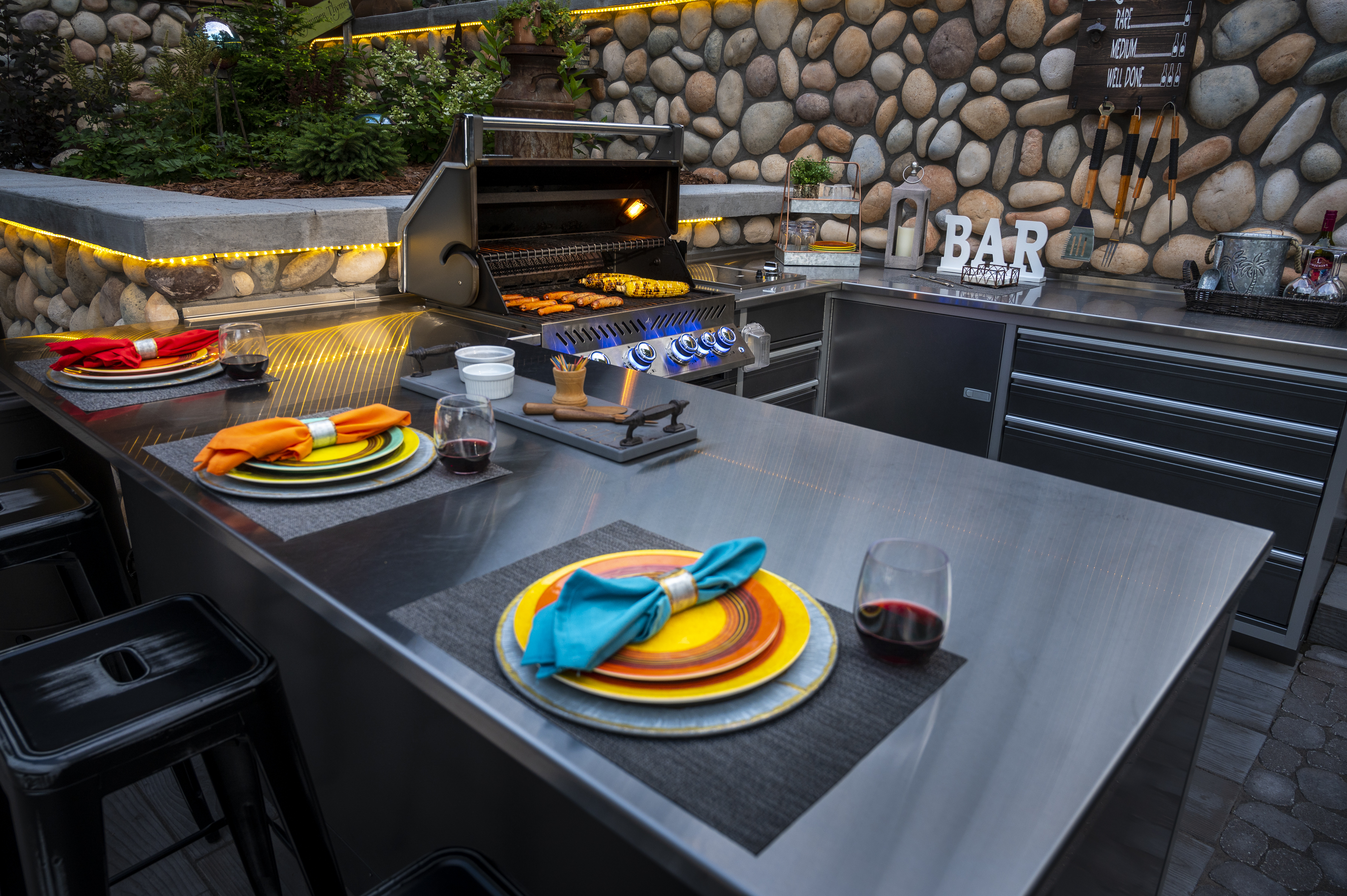 Outdoor kitchen with a grill and table space