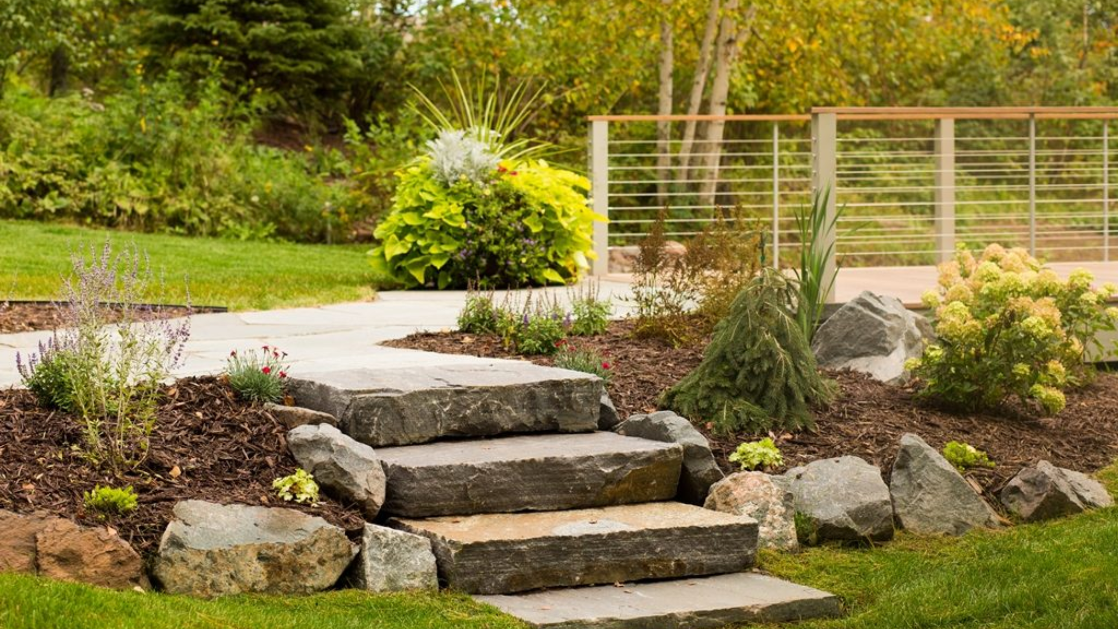 Stone steps with a garden bed on both sides